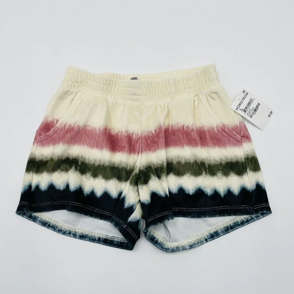 Freshman Kids Youth Girls M 8/10 Stretch Velvet Tie Dye Shorts Ivory Stripe 1735